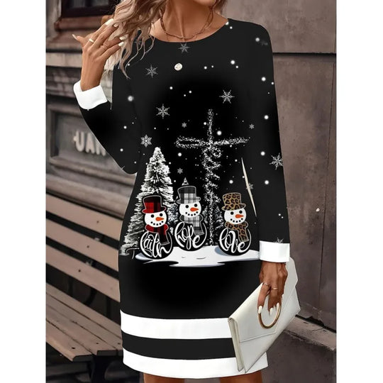 Schneemann Winter Druck Weihnachtskleid damen | Mini