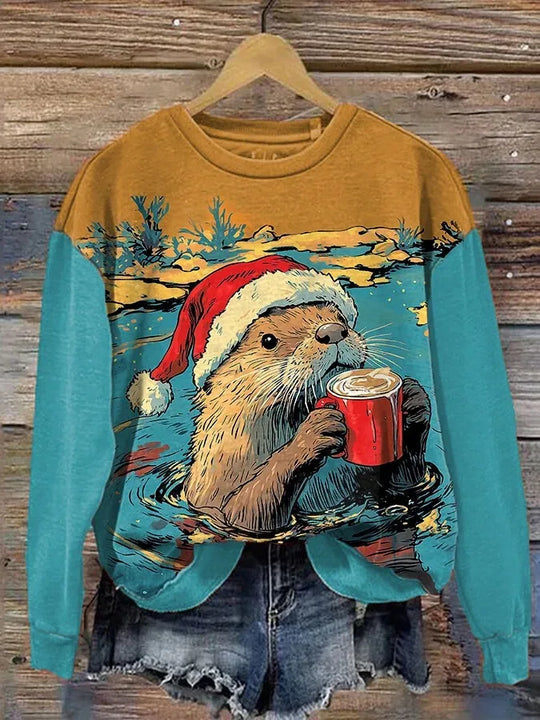Niedlicher Tierurlaub Weihnachtspullover Damen | Übergroß