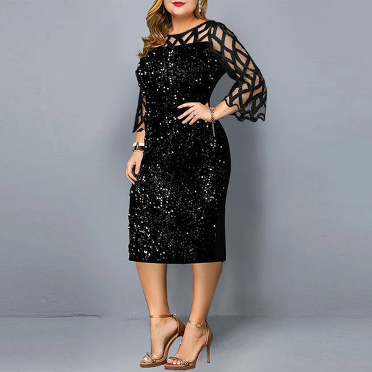 Pailletten-Abendkleid für Damen in Übergröße | Midi