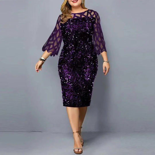 Pailletten-Abendkleid für Damen in Übergröße | Midi