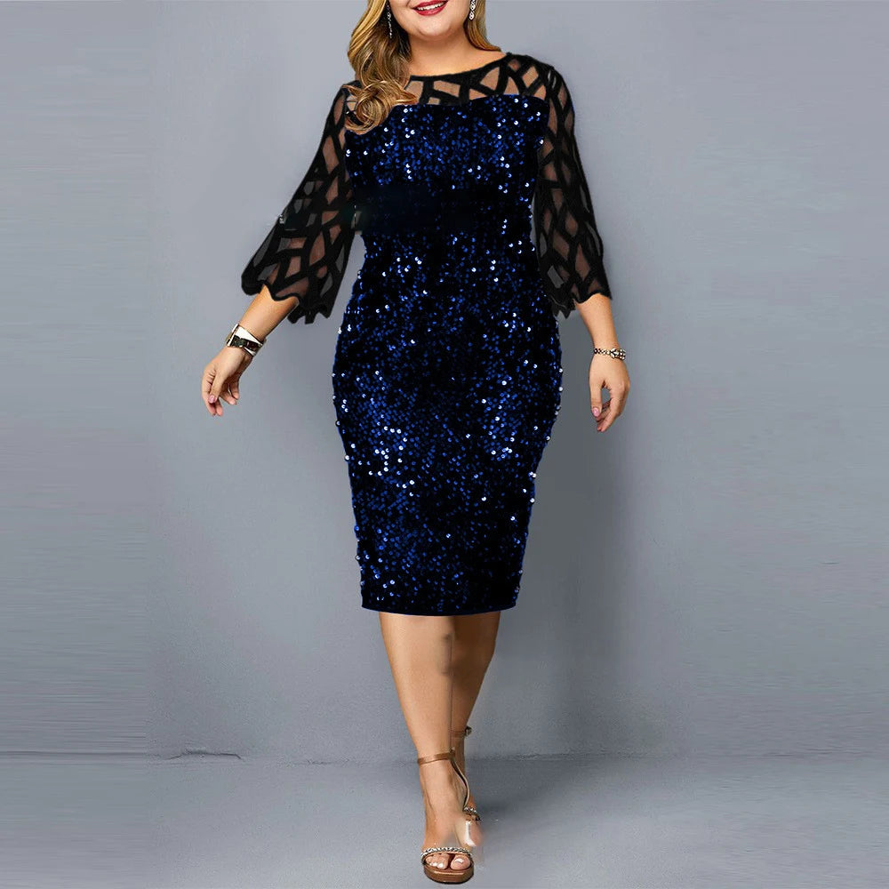 Pailletten-Abendkleid für Damen in Übergröße | Midi