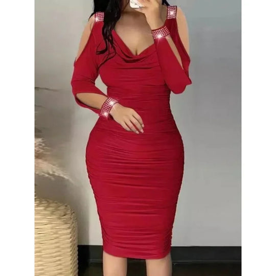 Damen V-Ausschnitt Paillettenkleid | Midi
