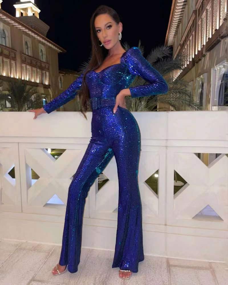 Eleganter Langarm-Jumpsuit für Damen | Pailletten
