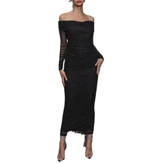 Off-Shoulder Langarmkleid für Damen | Maxi