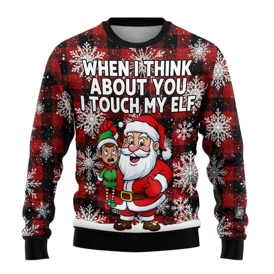 Rundhals Unisex Ugly Xmas Pullover | Gerippte Ärmel