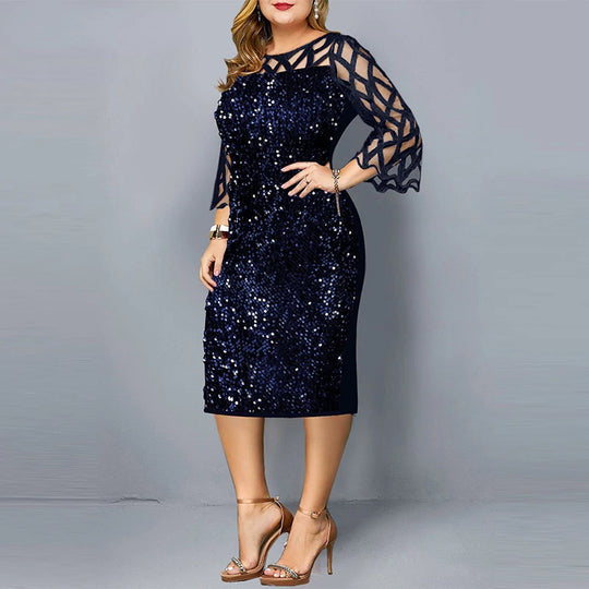 Pailletten-Abendkleid für Damen in Übergröße | Midi