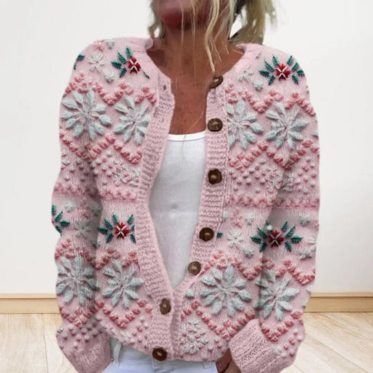Festlicher 3D-Druck zum Aufknöpfen Weihnachtsstrickjacke Damen | Gestrickt