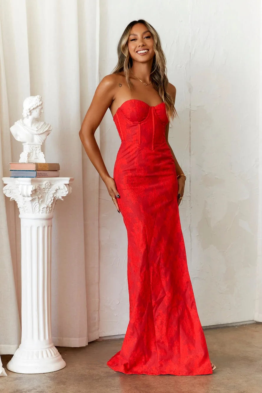 Rotes Trägerloses Damen Ballkleid | Maxi
