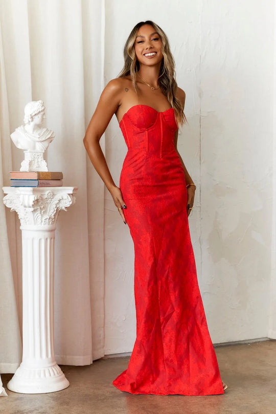 Rotes Trägerloses Damen Ballkleid | Maxi