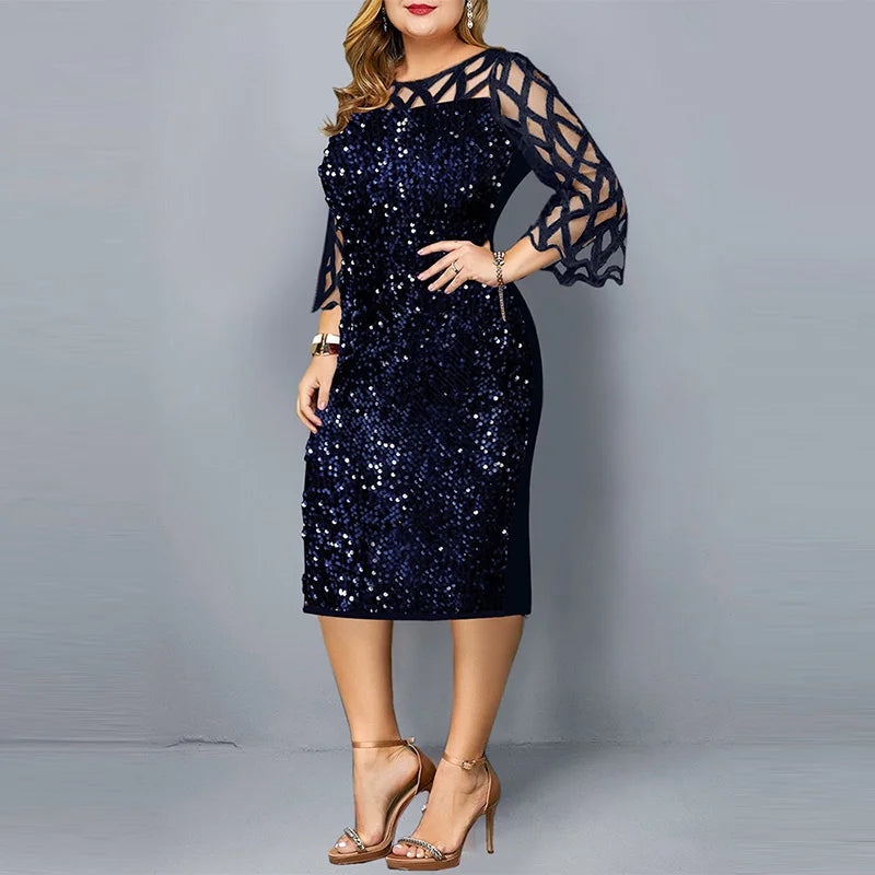 Pailletten-Abendkleid für Damen in Übergröße | Midi