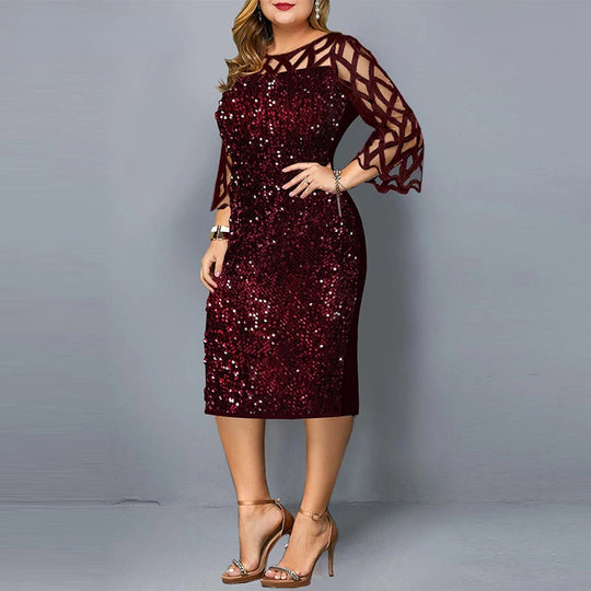 Pailletten-Abendkleid für Damen in Übergröße | Midi