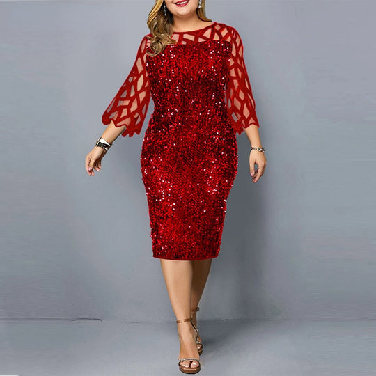 Pailletten-Abendkleid für Damen in Übergröße | Midi