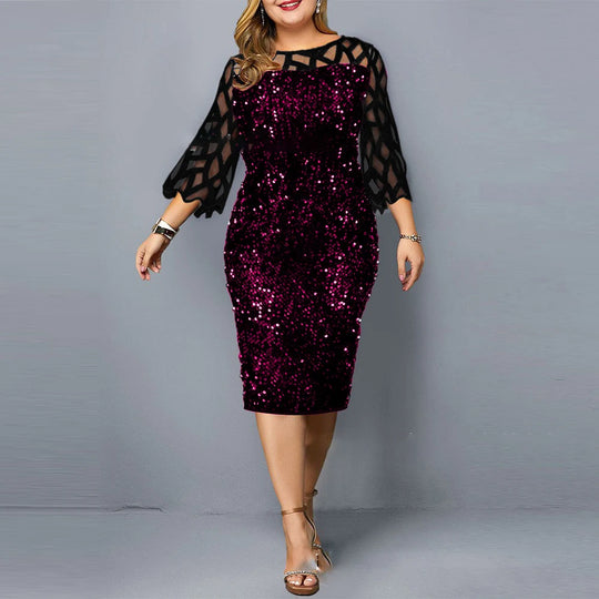 Pailletten-Abendkleid für Damen in Übergröße | Midi