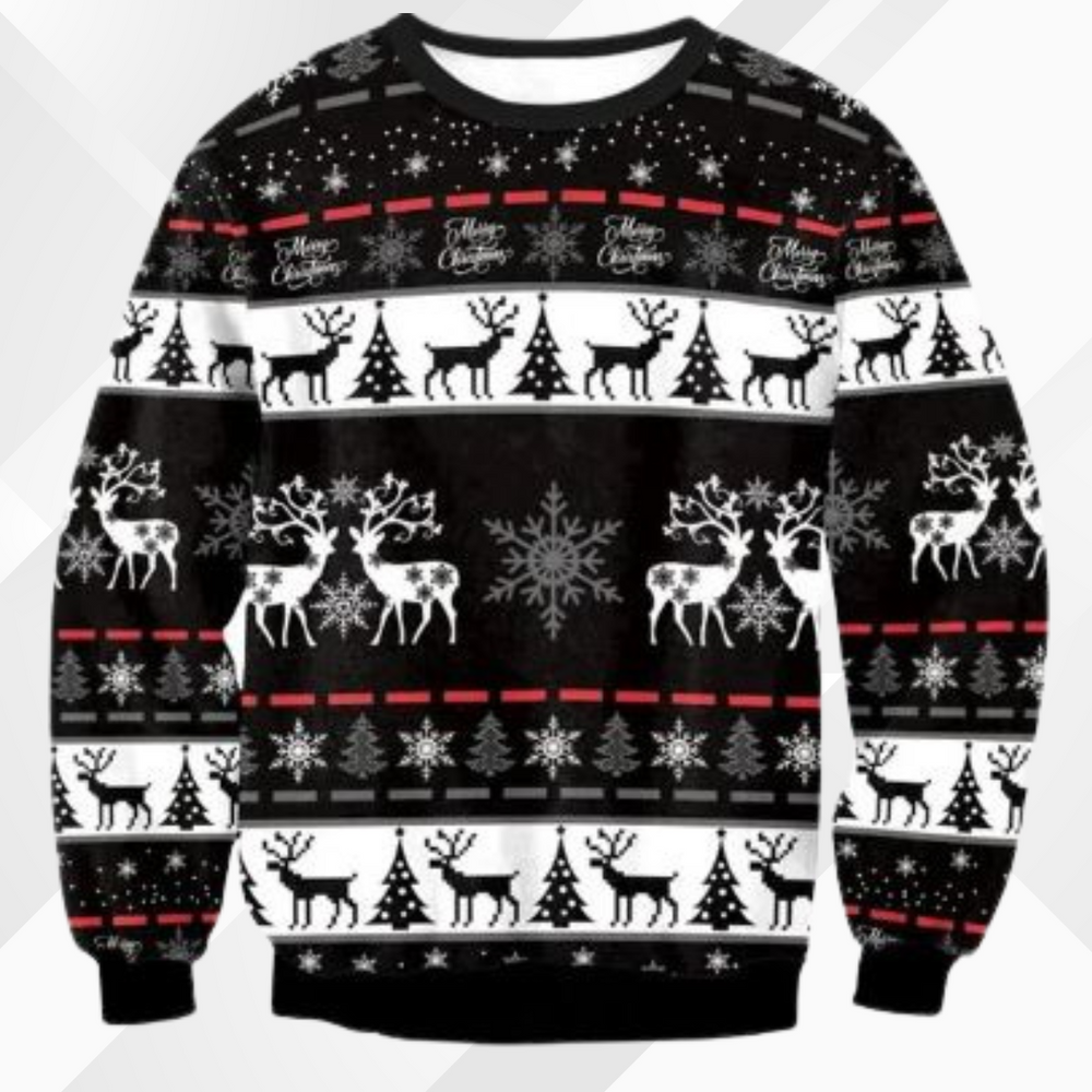 Winterlicher Weihnachtspullover Herren mit Schneeflocken- und Baummuster | Langarm