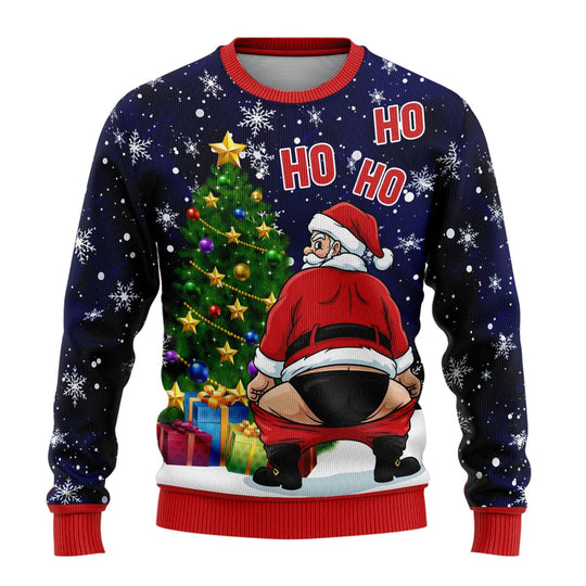 Rundhals Unisex Ugly Xmas Pullover | Gerippte Ärmel