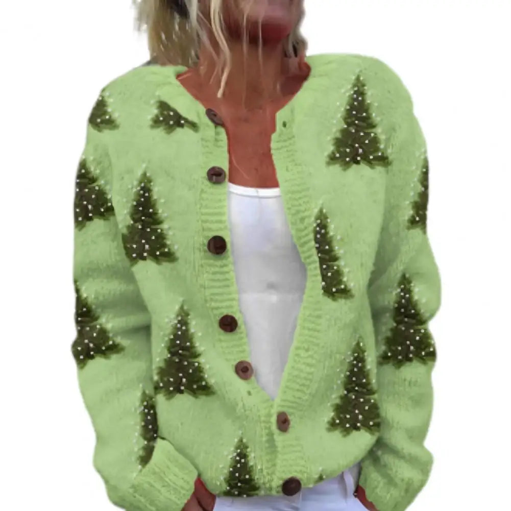 Festlicher 3D-Druck zum Aufknöpfen Weihnachtsstrickjacke Damen | Gestrickt