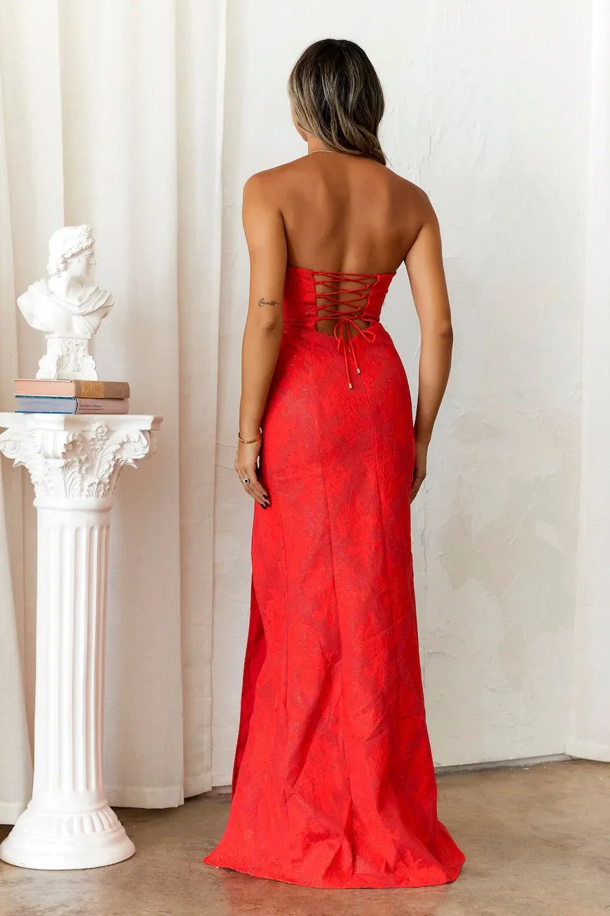 Rotes Trägerloses Damen Ballkleid | Maxi