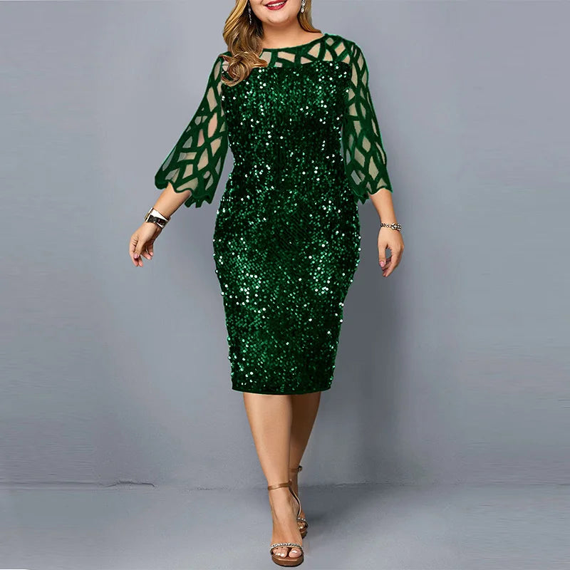 Pailletten-Abendkleid für Damen in Übergröße | Midi