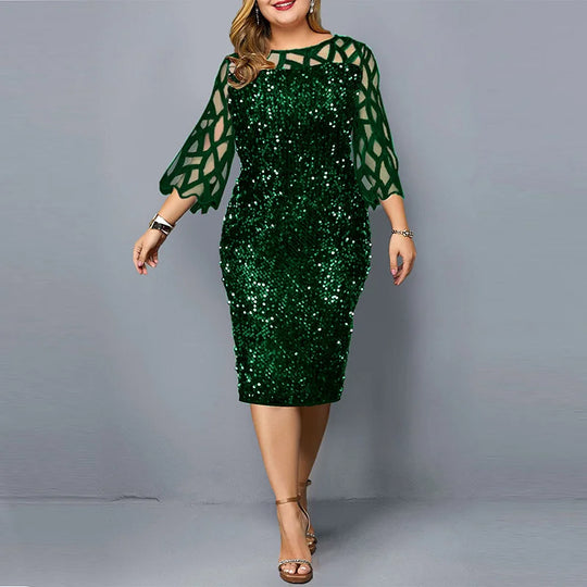 Pailletten-Abendkleid für Damen in Übergröße | Midi