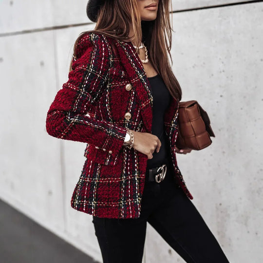Karierter Blazer für Damen | Langarm