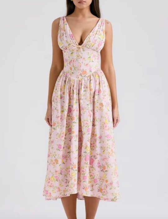Damen Blumen Bedrucktes Hochzeitsgast Kleid | Midi