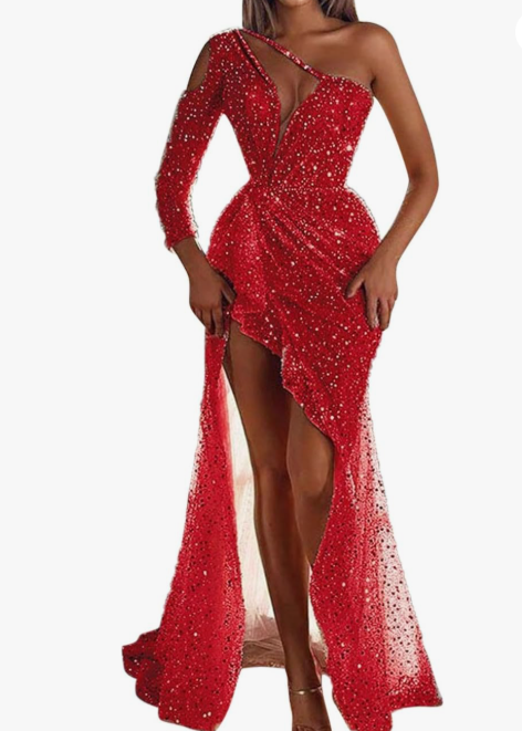 Elegantes Paillettenkleid Mit Einer Schulter Für Damen | Maxi