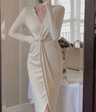 Weißes Brautkleid Mit Wickeldesign Für Damen | Maxi
