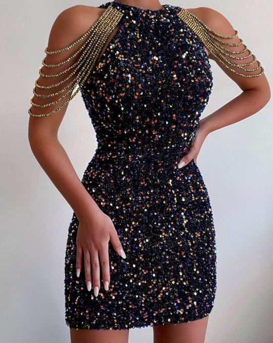 Pailletten Cocktail Abendkleid für Damen | Mini