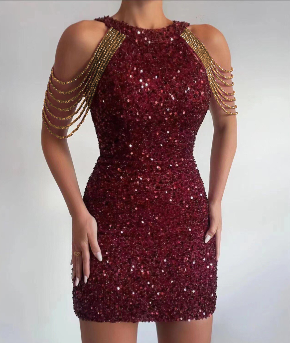 Pailletten Cocktail Abendkleid für Damen | Mini