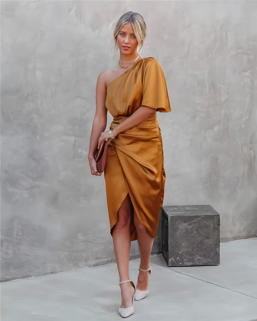 Damen Ein-Schulter-Ballkleid | Midi