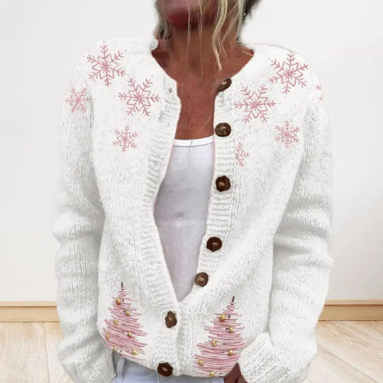 Festlicher 3D-Druck zum Aufknöpfen Weihnachtsstrickjacke Damen | Gestrickt