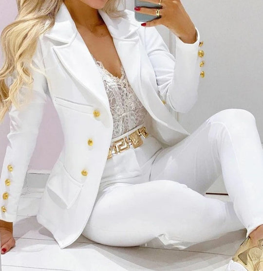 Zweiteiliger Klassischer Blazer Und Hose Für Damen | Lässig