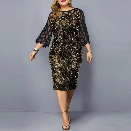 Pailletten-Abendkleid für Damen in Übergröße | Midi