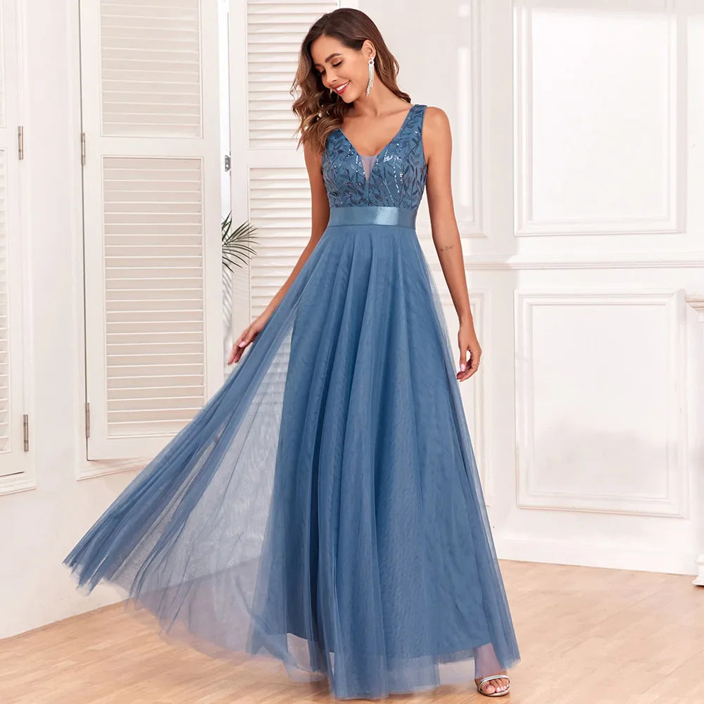 Besticktes Ballkleid Mit V Ausschnitt Für Damen | Maxi