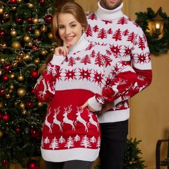 Rentier und Baum Weihnachtspullover Paar | Warme