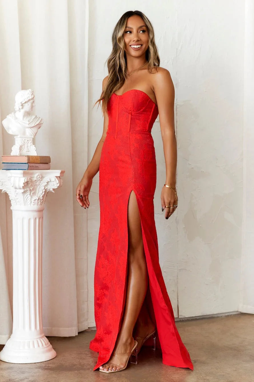 Rotes Trägerloses Damen Ballkleid | Maxi