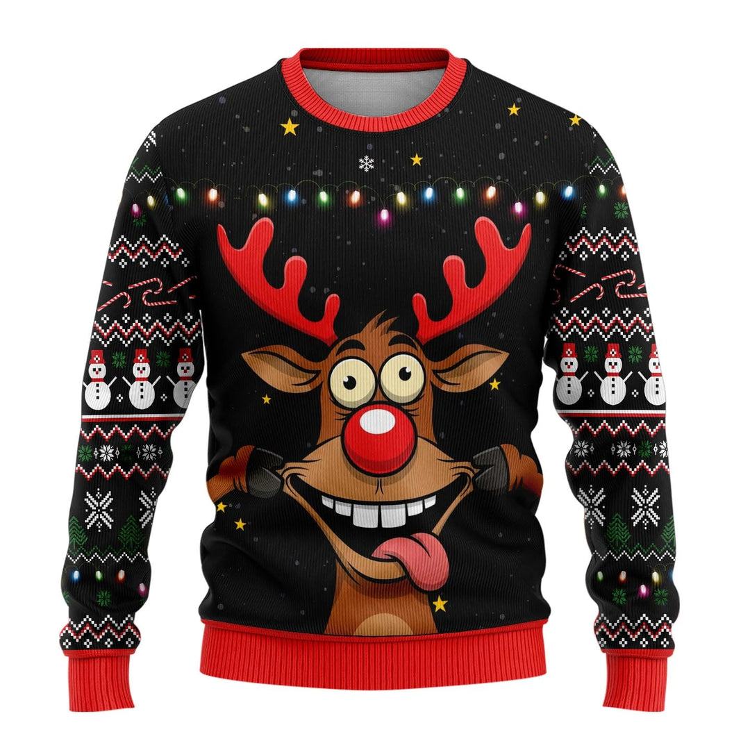 Unisex 3D-lustiger Bedruckter Ugly-Xmas-Pullover | Rundhals