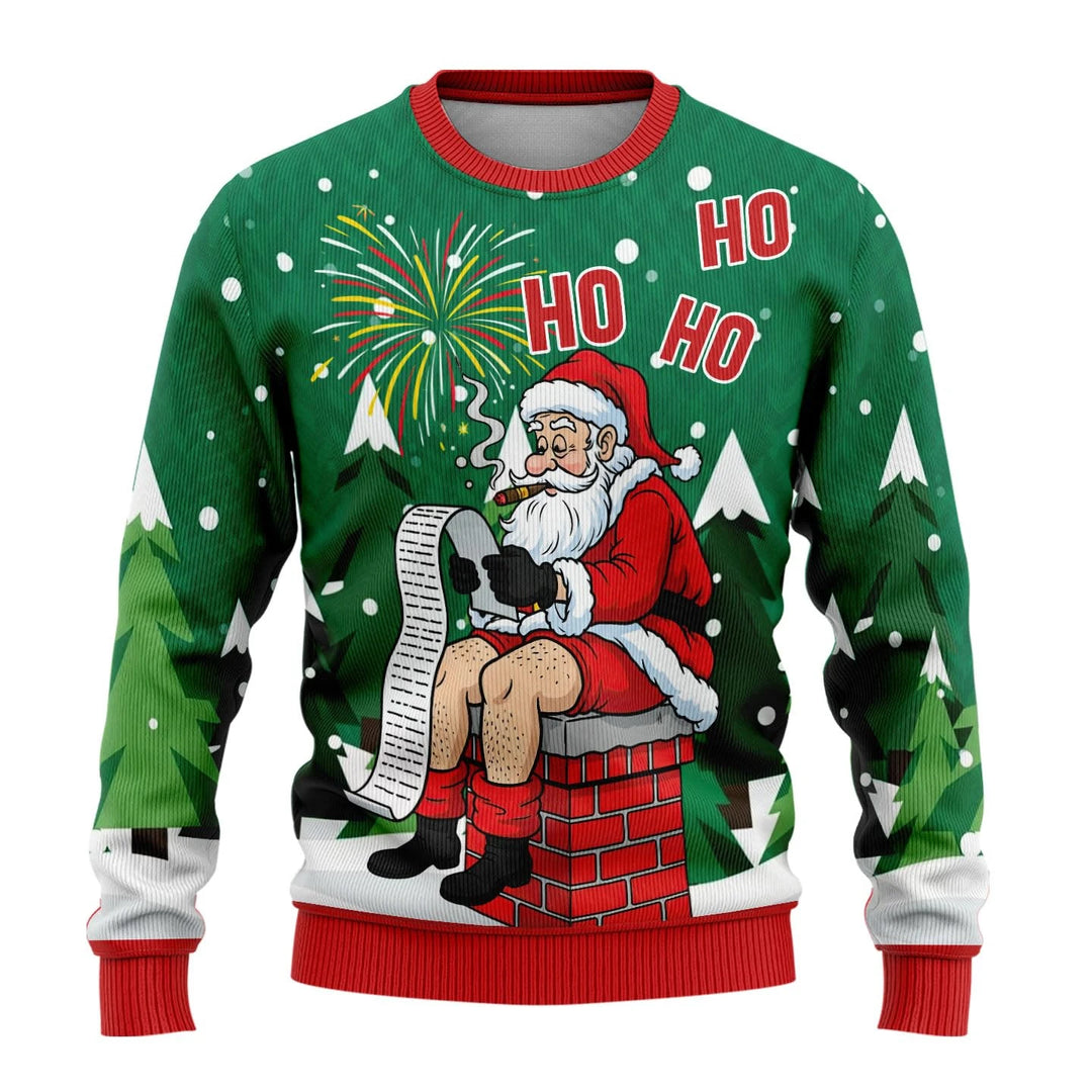 Rundhals Unisex Ugly Xmas Pullover | Gerippte Ärmel