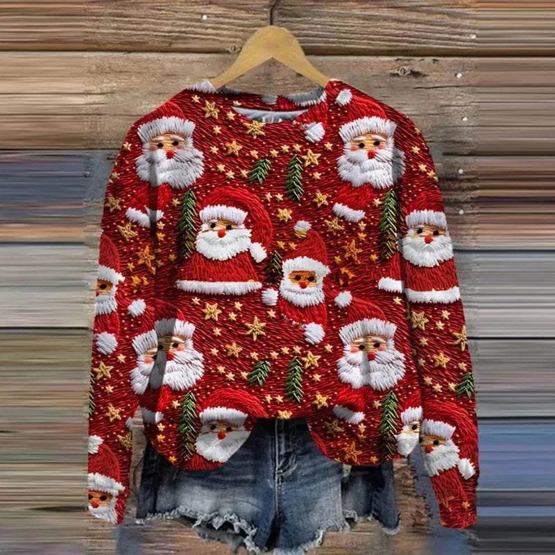 Rundhalsausschnitt Lange Ärmel Weihnachtspullover Damen | Lässig