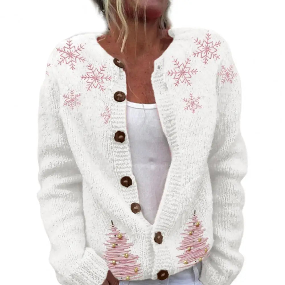 Festlicher 3D-Druck zum Aufknöpfen Weihnachtsstrickjacke Damen | Gestrickt