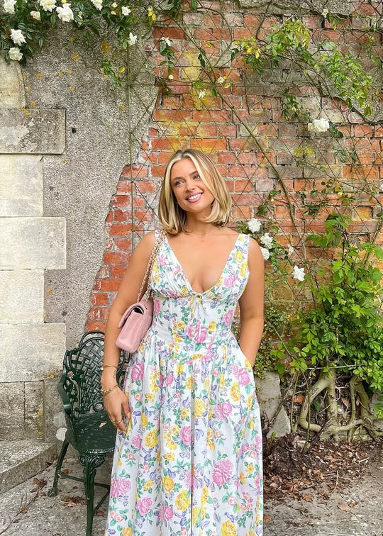 Damen Blumen Bedrucktes Hochzeitsgast Kleid | Midi