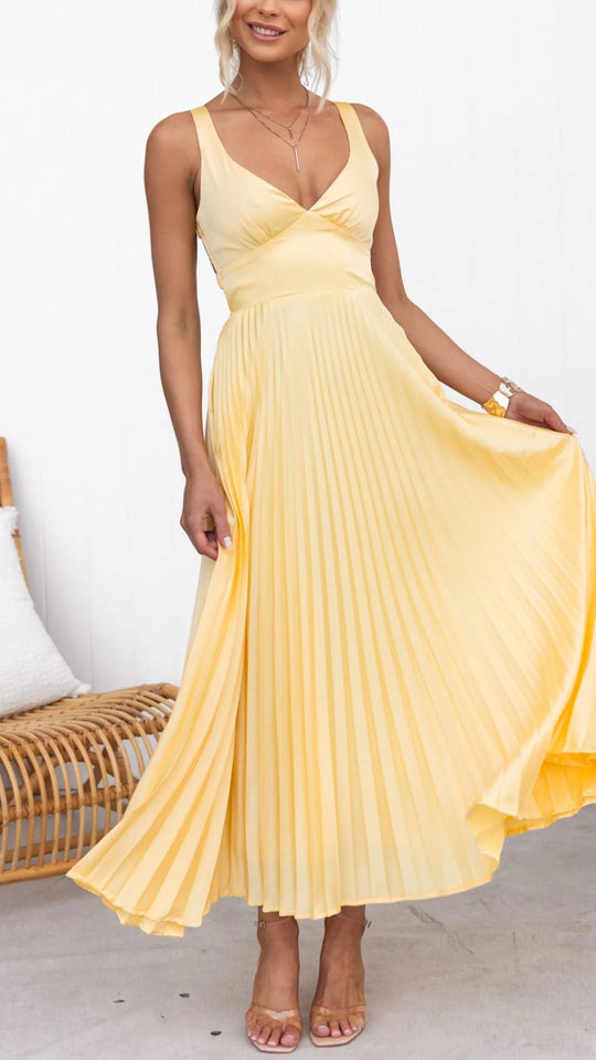 Damen Ärmelloses  V-Ausschnitt Hochzeitsgast Kleid | Maxi