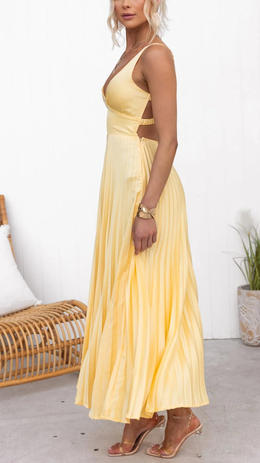 Damen Ärmelloses  V-Ausschnitt Hochzeitsgast Kleid | Maxi