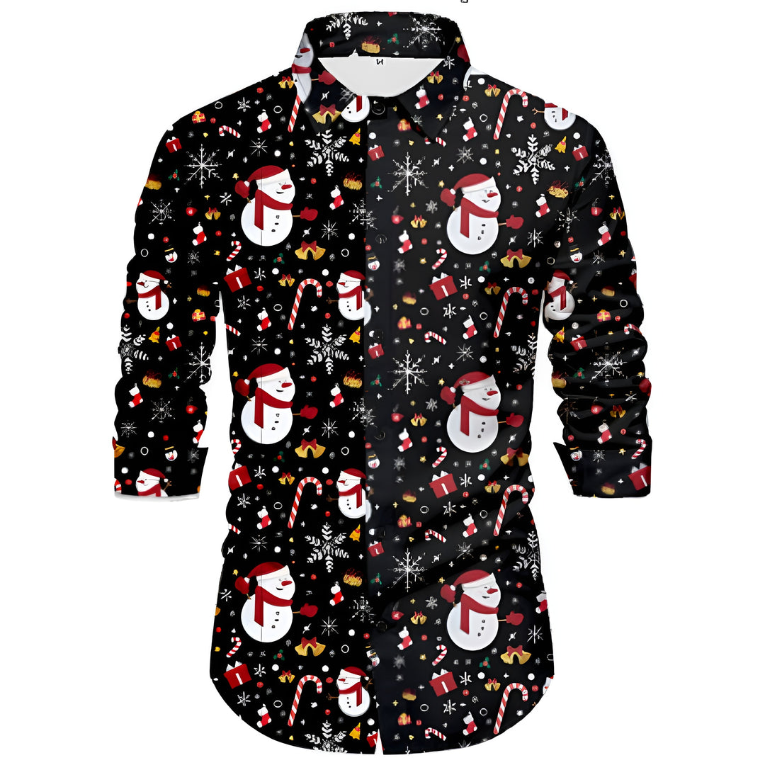 Weihnachtshemd mit langen Ärmeln für Herren | Knopf Daunen