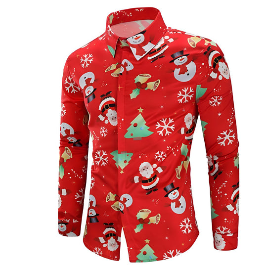 Weihnachtshemd mit langen Ärmeln für Herren | Knopf Daunen