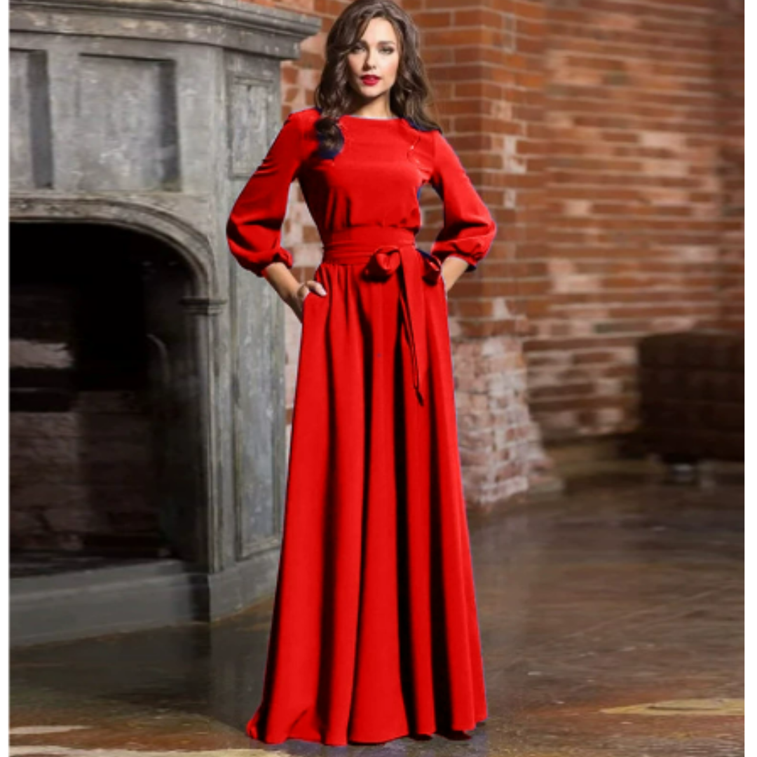 Kleid mit Rundhalsausschnitt, Chiffon und Laternenärmeln