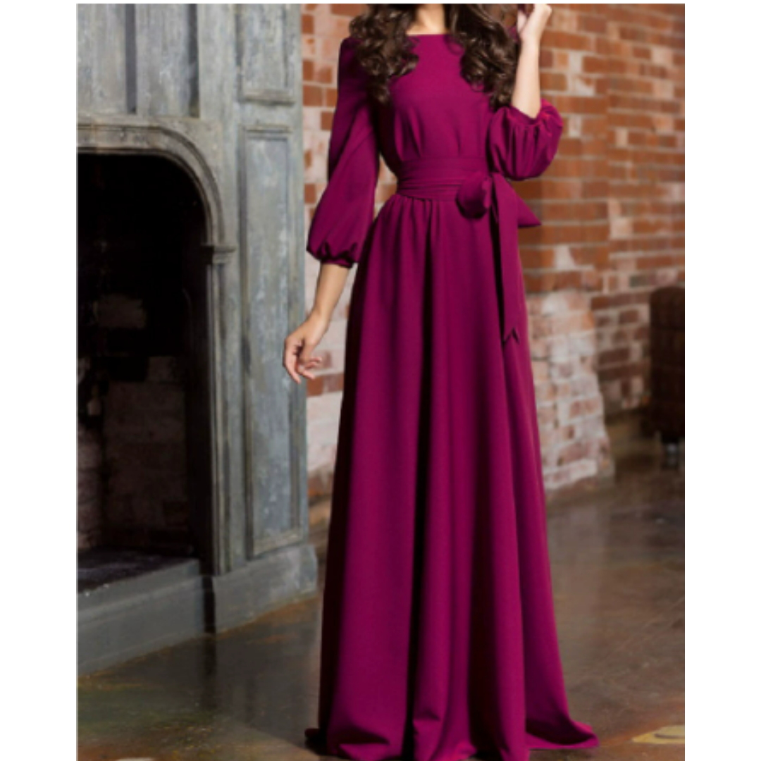 Kleid mit Rundhalsausschnitt, Chiffon und Laternenärmeln