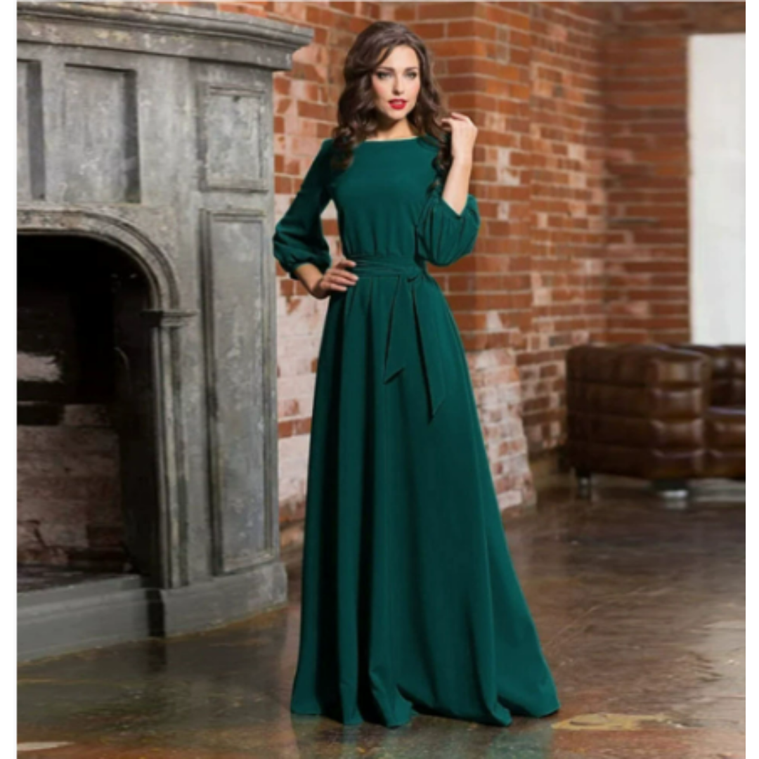 Kleid mit Rundhalsausschnitt, Chiffon und Laternenärmeln