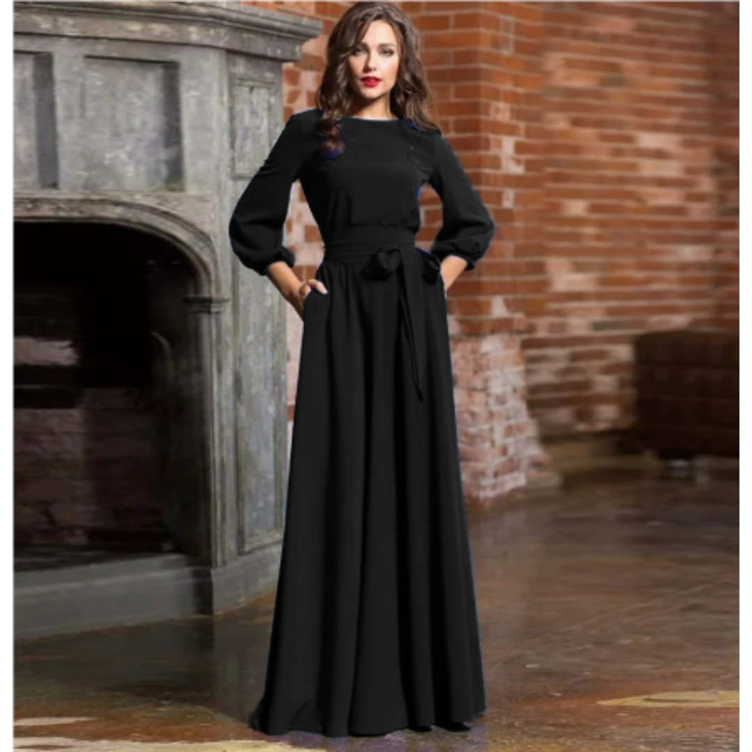 Kleid mit Rundhalsausschnitt, Chiffon und Laternenärmeln