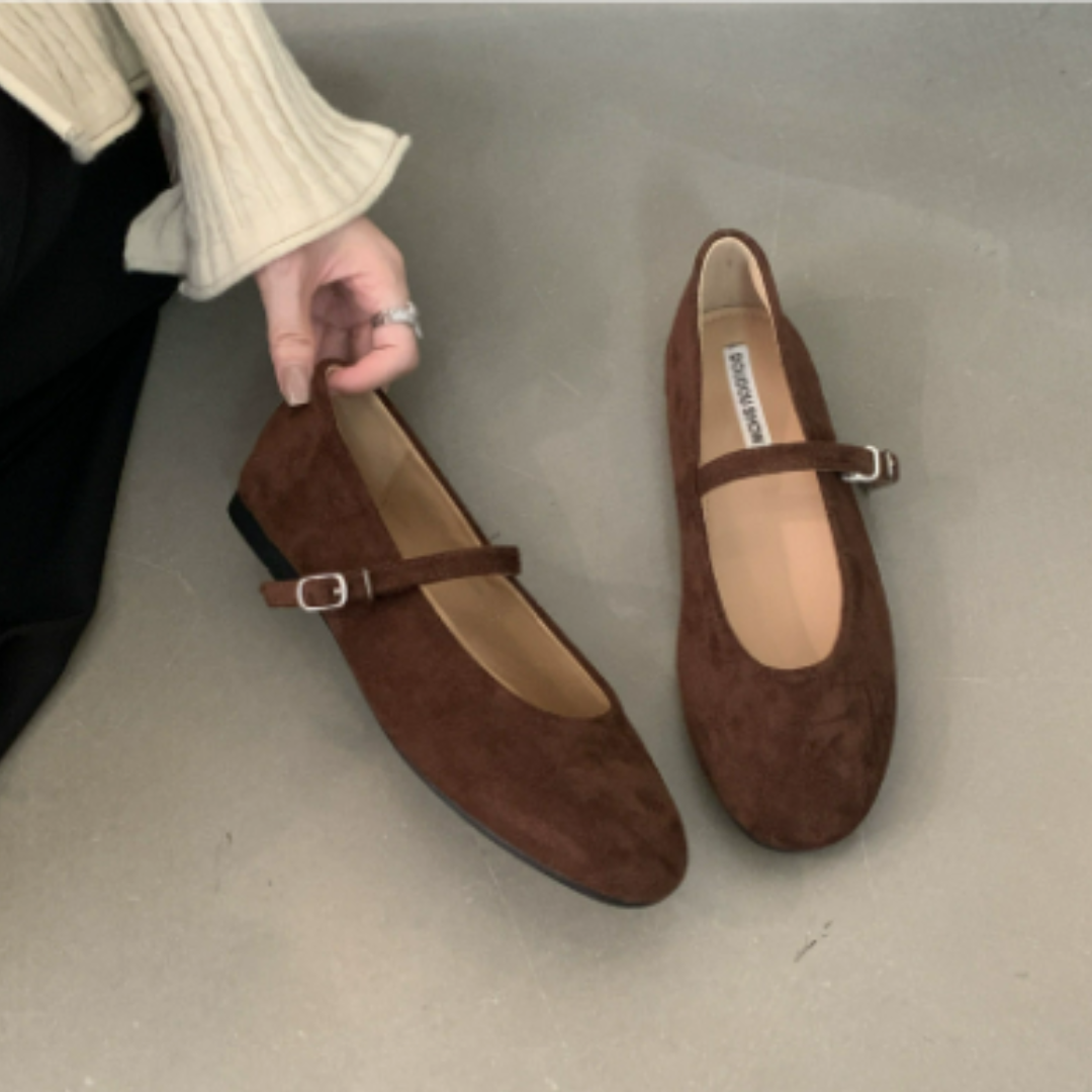 Elegante Schnalle Riemen solide Farbe Ballett-Flats